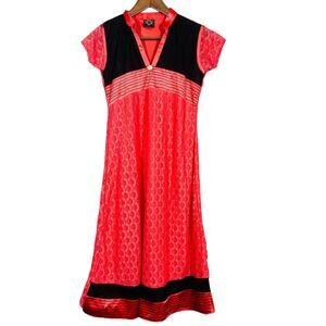 BRISC Cap Sleeve Y2K Dress Lace Detail Black Pink Knee Length - XL